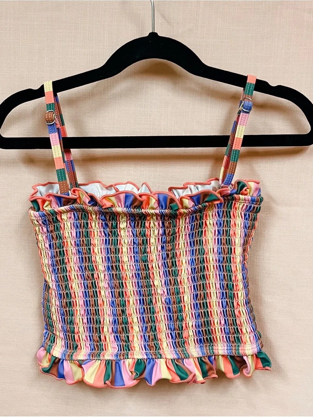 Kortni Jeane Multicolor Retro Stripe Smocked Mini Bandeau Swim Top - NWOT